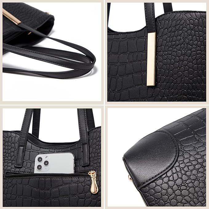 Borsa tote nera da donna in pelle PU intrecciata, capiente e chic, perfetta come borsa a spalla quotidiana.