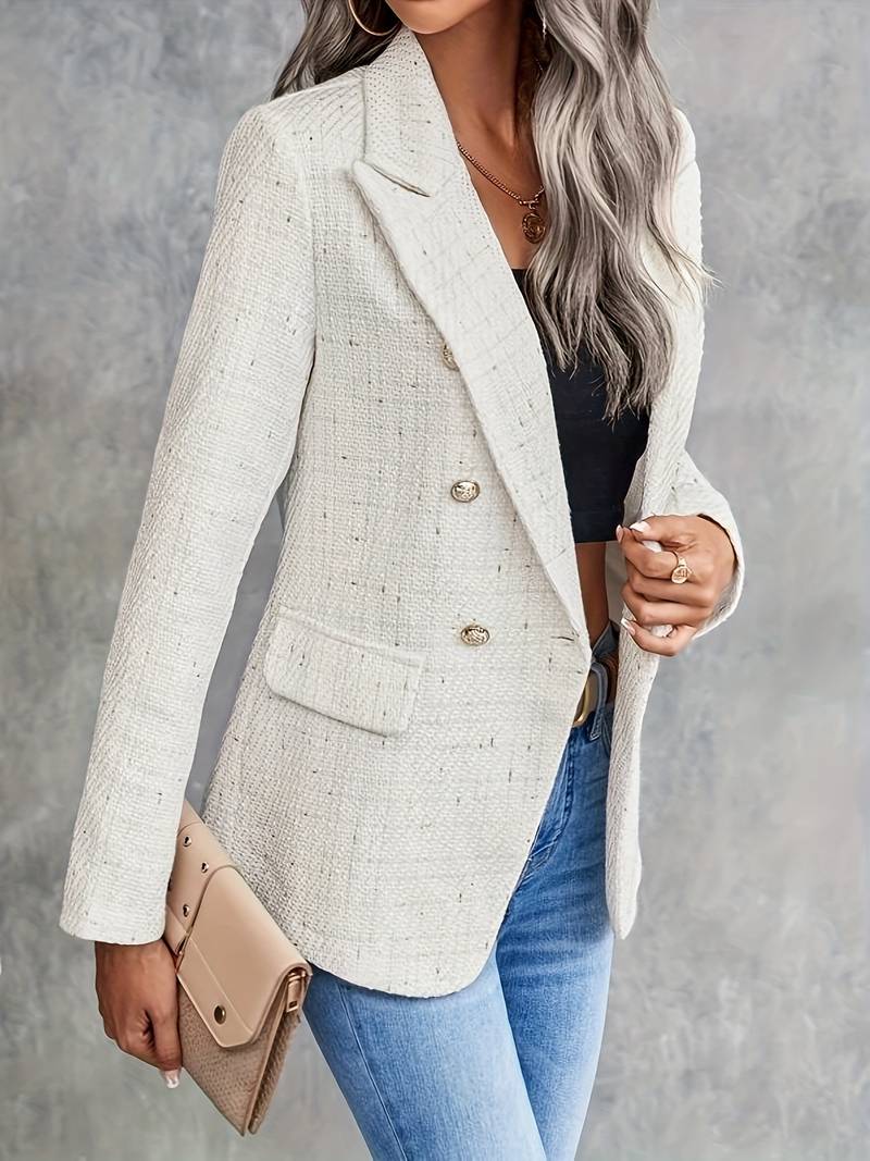 Blazer donna elegante con revers, perfetto per ufficio e look sofisticati. Giacca versatile a maniche lunghe.