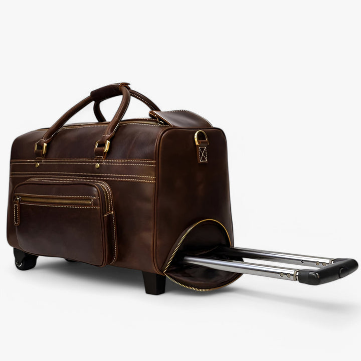Bagaglio a mano trolley marrone 55 cm, robusto e leggero, con maniglia estensibile per viaggi comodi.