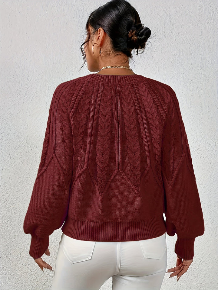 Maglione donna, stile trecce, maniche a palloncino. Versatile, comodo, per autunno e inverno.
