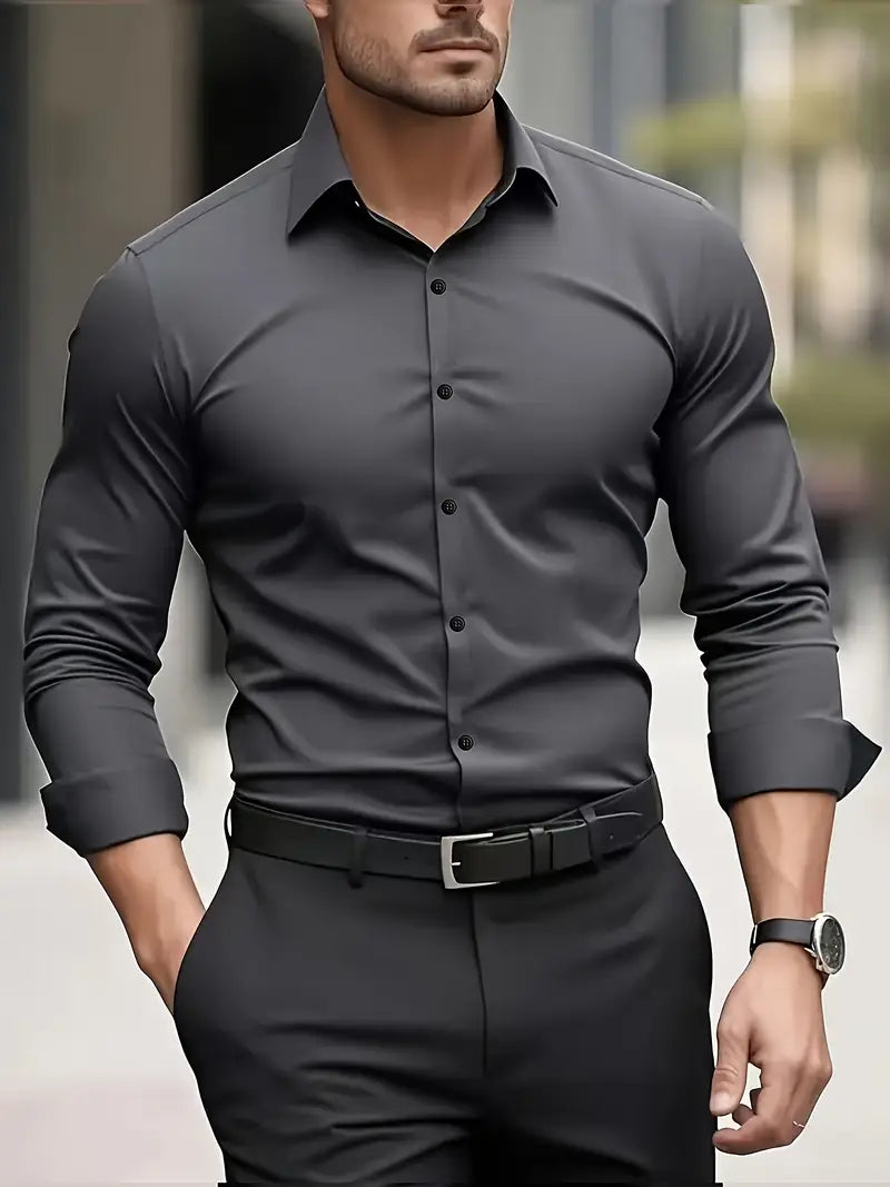 Abbigliamento uomo: camicia slim fit elegante, manica lunga, per business e serate.