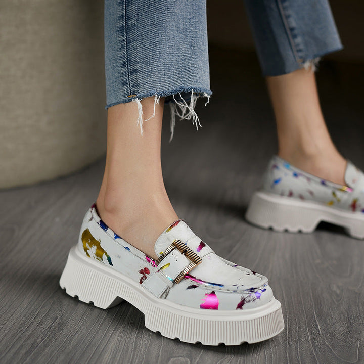 Scarpe donna eleganti con plateau, fibbia e tacco medio. Design open toe per moda primavera autunno comoda.