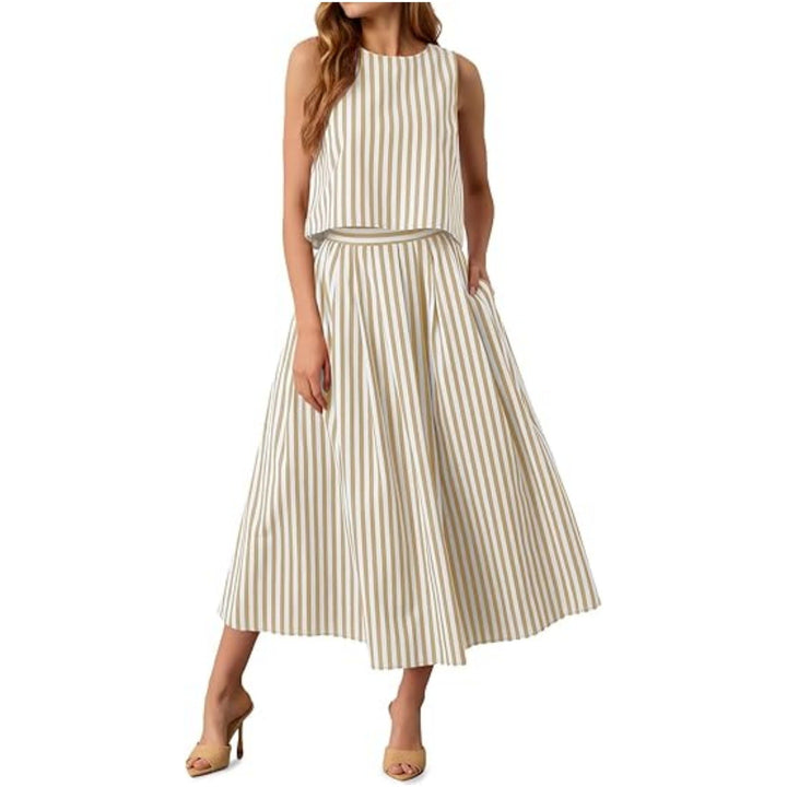 Completo donna estivo bohemien: top leggero e gonna patchwork. Ideale per relax, spiaggia e vacanze casual.