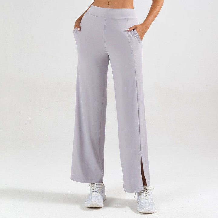 Comodi pantaloni donna a gamba ampia con spacco, ideali per yoga, relax o stile casual quotidiano.