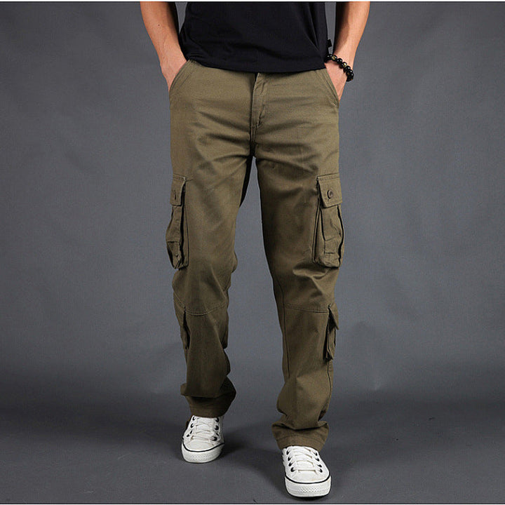 Pantaloni cargo uomo a gamba dritta multi-tasca, ideali per look casual e outdoor. Comfort e stile moderno.