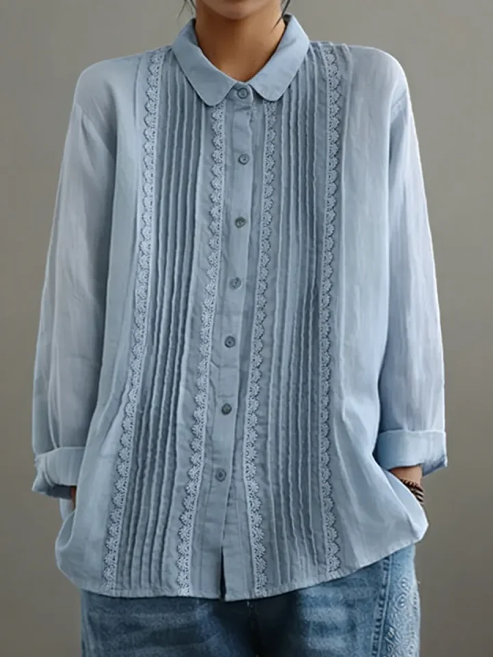 Blusa donna leggera con pizzo per primavera, camicia elegante e versatile, comfort assicurato.