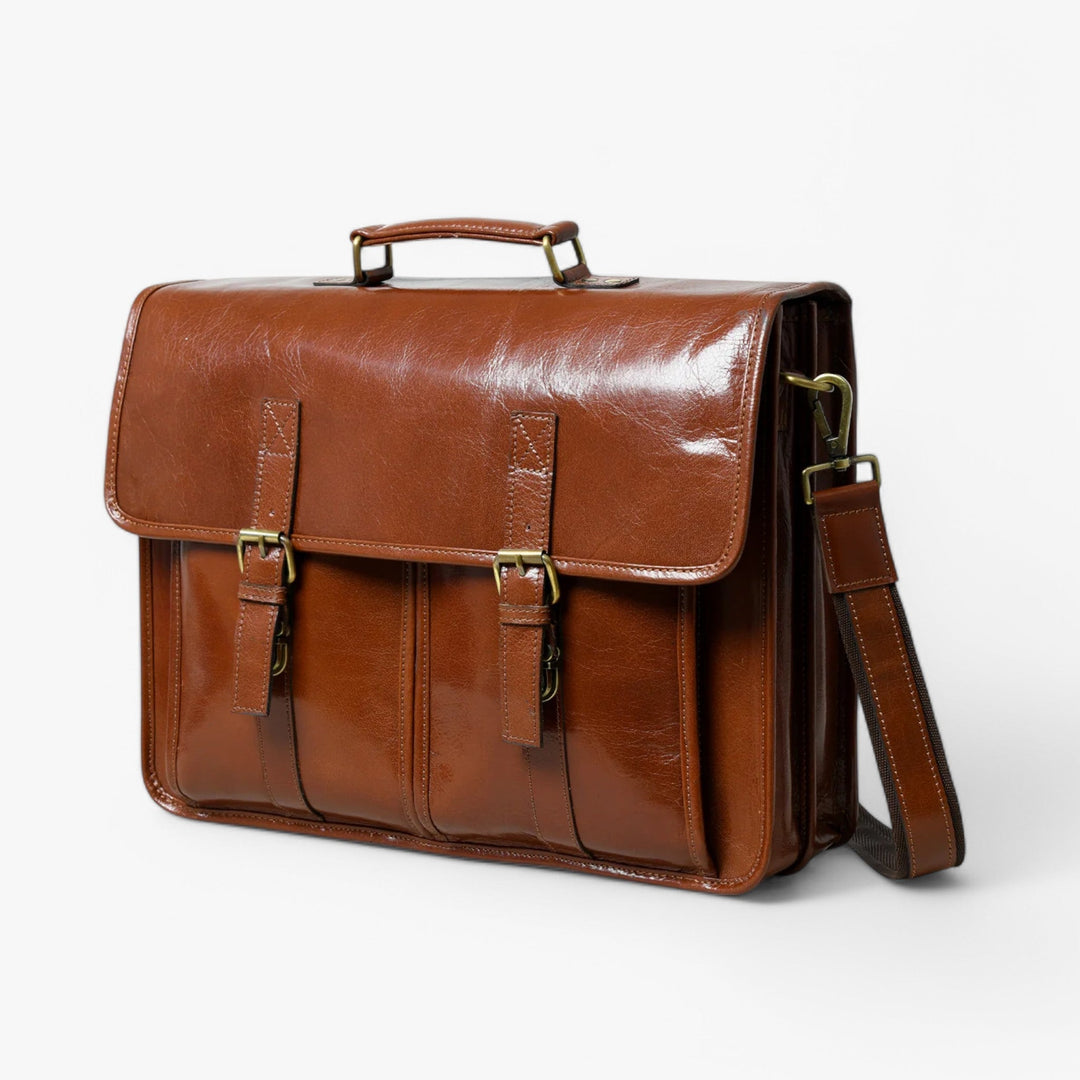 Elegante borsa lavoro uomo marrone in pelle con tracolla regolabile, accessori uomo per business.