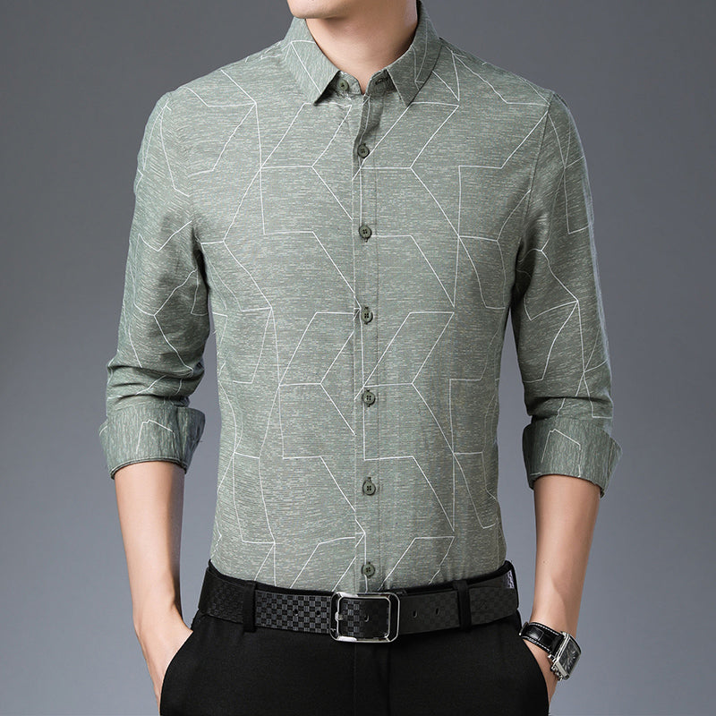 Uomo indossa camicia casual a manica lunga con bottoni, moda maschile versatile e comoda, taglie M-4XL.