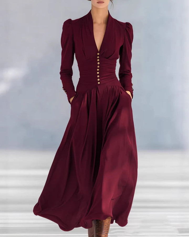 Abito donna midi plissettato vita alta, aderente ed elegante. Vestito autunnale tinta unita per stile e comfort.