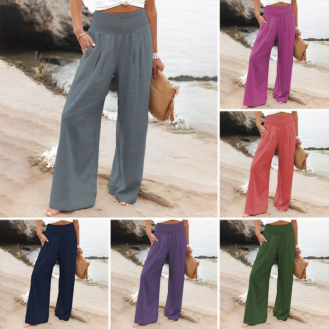 Comodi pantaloni larghi da donna a vita alta, stile palazzo, per un comfort estivo senza pari.
