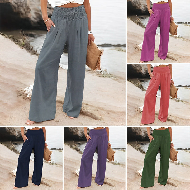 Comodi pantaloni larghi da donna a vita alta, stile palazzo, per un comfort estivo senza pari.