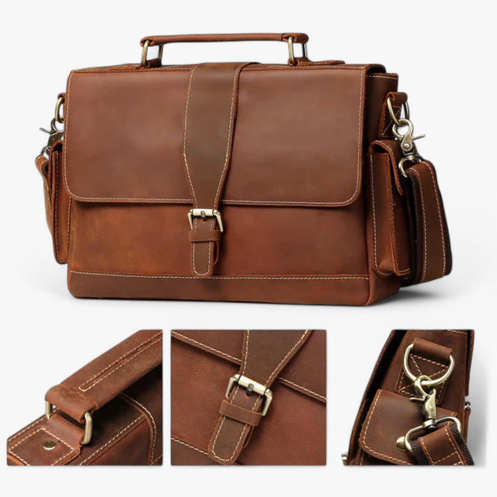 Borsa portadocumenti unisex in tela resistente color cachi, con tracolla, perfetta per laptop e documenti.