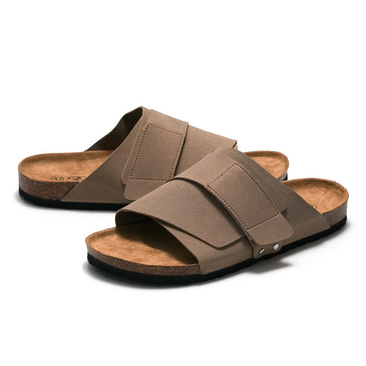 Sandali unisex casual con cinturini doppi regolabili. Comodo plantare in sughero per scarpe estive.