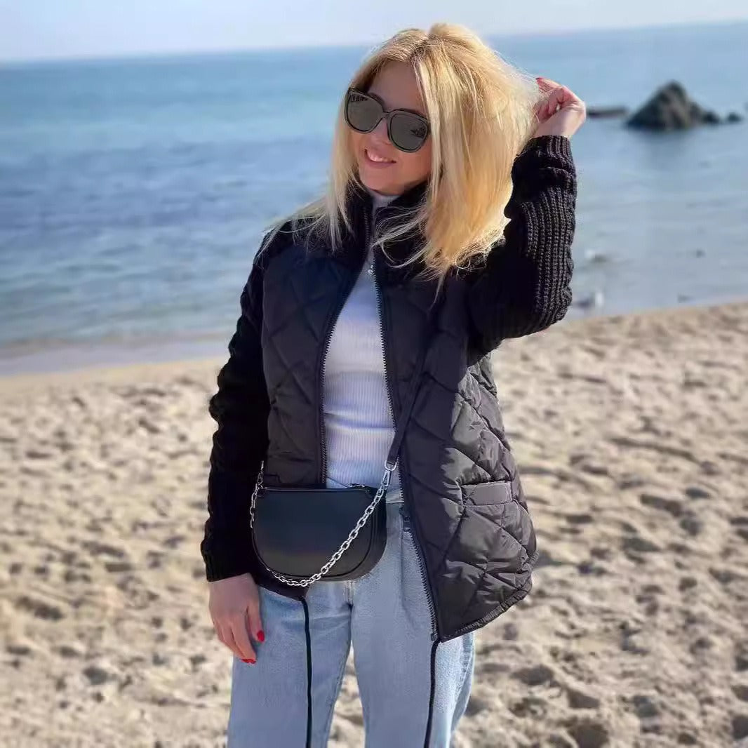Piumino trapuntato donna invernale, collo alto, calda e leggera, moda casual per il freddo.