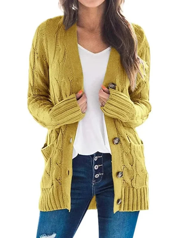 Cardigan donna morbido e versatile con tasche. Perfetto per la moda autunnale e invernale.