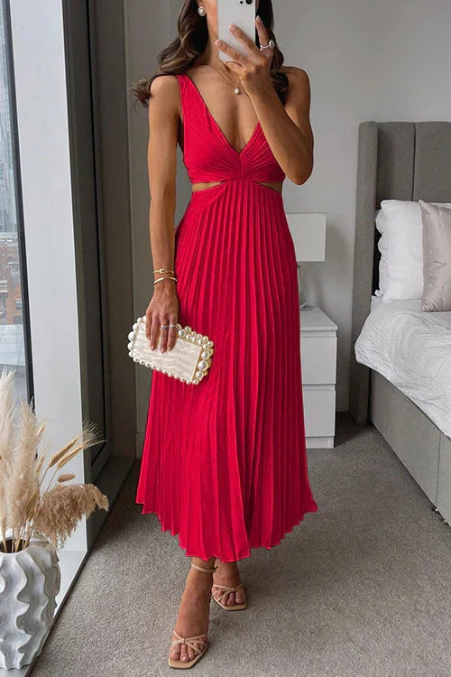 Abito da donna elegante con scollo a V, stile maxi versatile per autunno e primavera. Vestito femminile colorato moda.