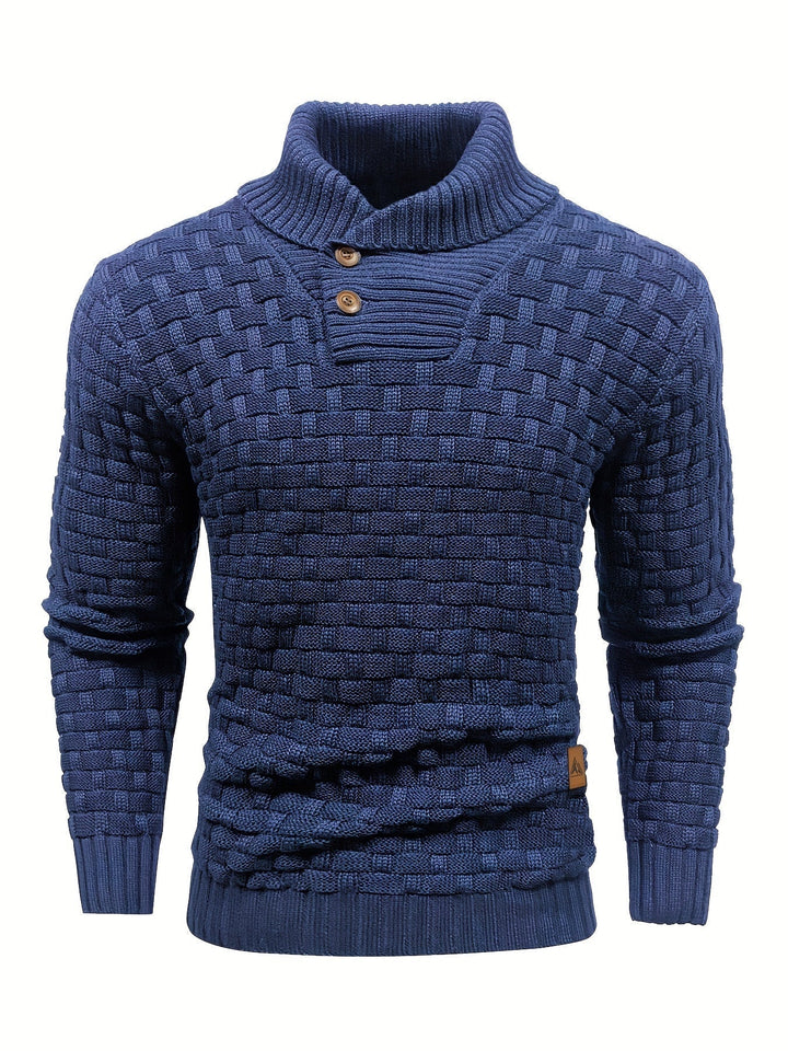 Maglia uomo raffinata con collo a sciarpa, perfetta per abbigliamento invernale di stile.