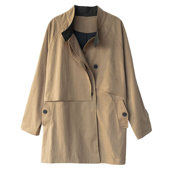 Blusa donna cachi elegante casual, maniche lunghe, ottima per abbigliamento ufficio e moda autunnale.