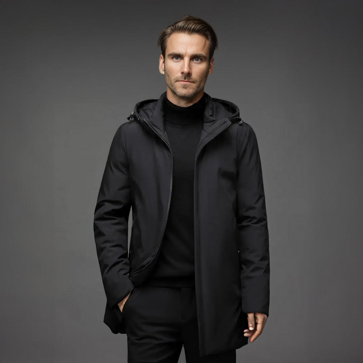 Caldo parka invernale da uomo, con cappuccio e fodera spessa. Perfetto per climi rigidi e comfort estremo.