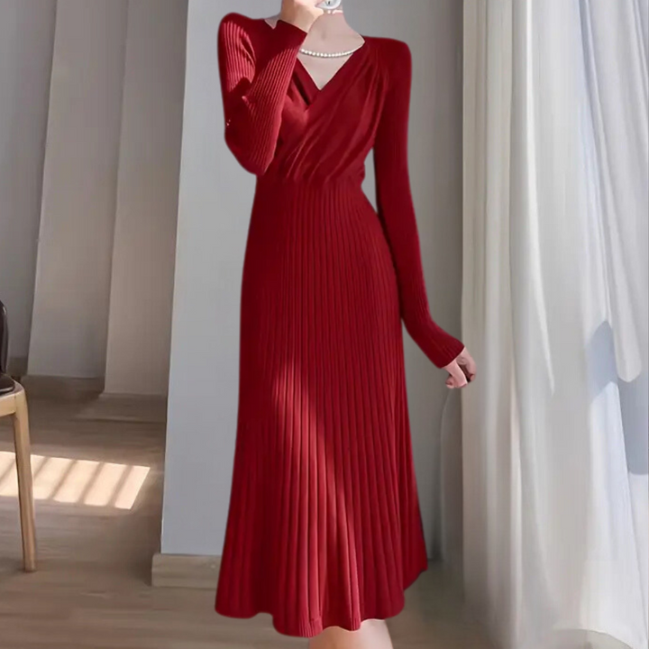 Vestito midi donna aderente in maglia, stile versatile adatto a primavera, estate, autunno e inverno.