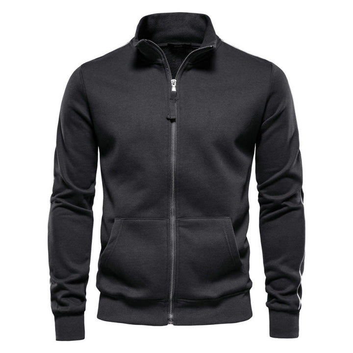 Felpa uomo in stile giacca leggera con collo alto e cerniera. Morbida e calda per l'abbigliamento casual quotidiano.