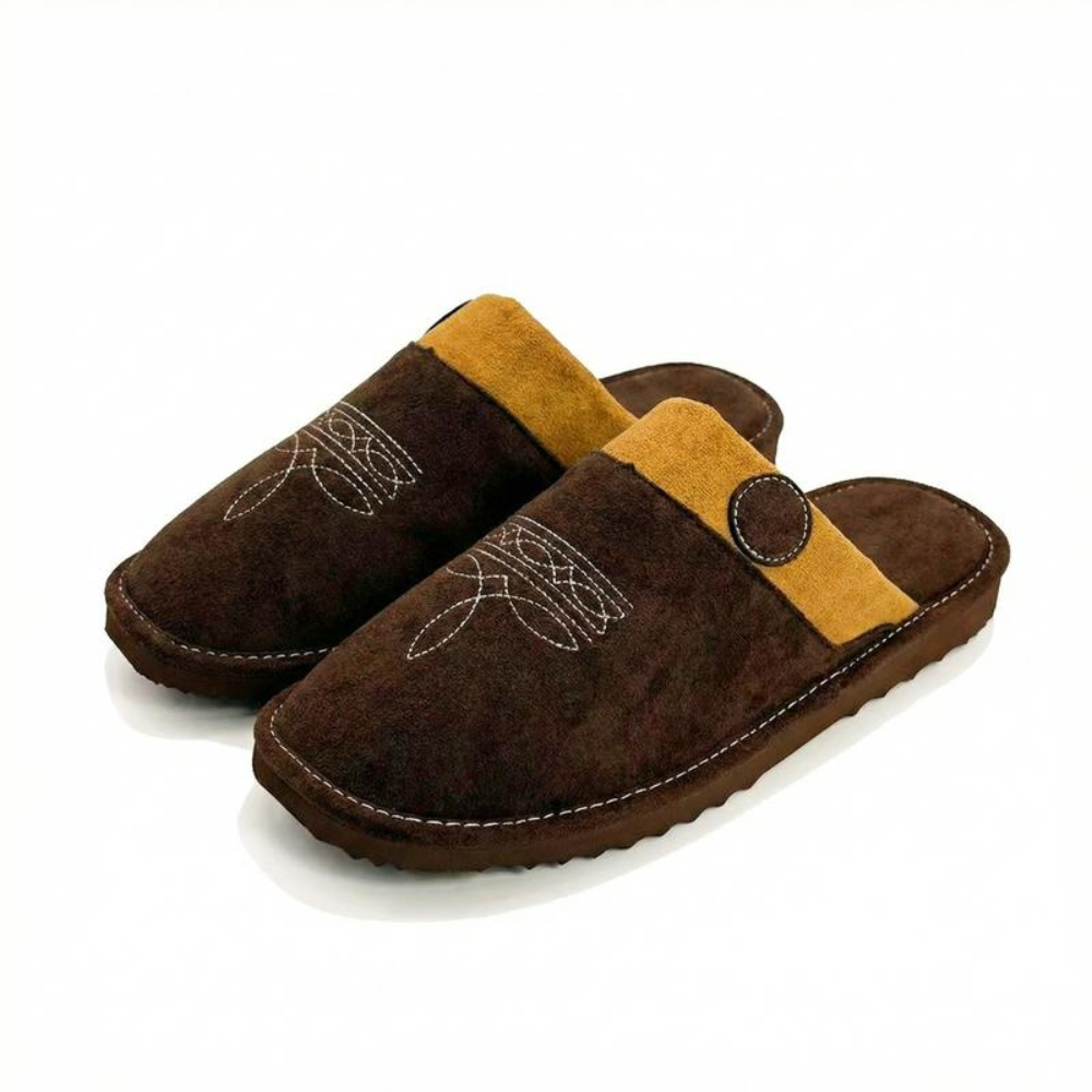 Pantofole foderate unisex stile western Ranch con pelliccia interna, perfette per il comfort casual.