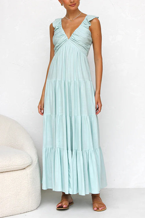 Abito casual lungo con balze per donna, elegante e comodo. Perfetto per il giorno o serate estive.