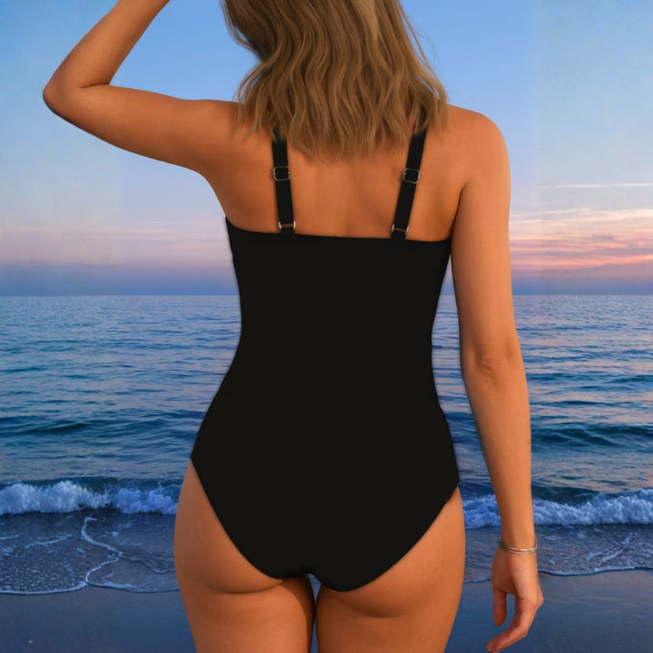 Costume intero donna chic e giovanile, design incrociato per giornate indimenticabili in spiaggia.