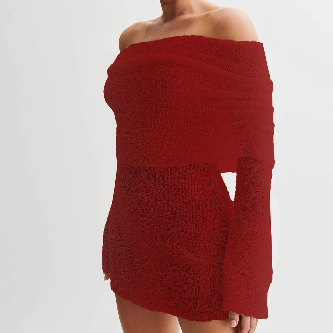 Moda donna: vestito mini scollo a barca, maniche lunghe, capo essenziale elegante e versatile primavera/autunno.