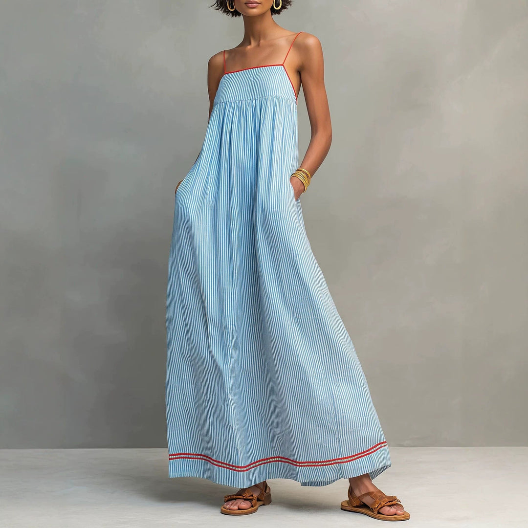 Abito maxi estivo donna senza spalline, con vita alta, perfetto per un look casual o elegante.