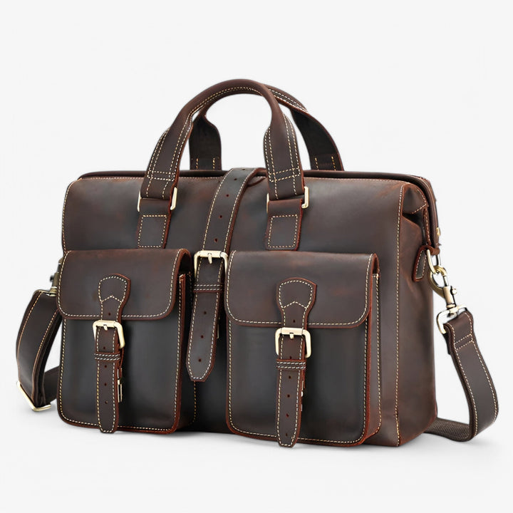 Borsa portadocumenti unisex marrone Stile Novara, multiscomparto, elegante e pratica per ufficio e viaggio.