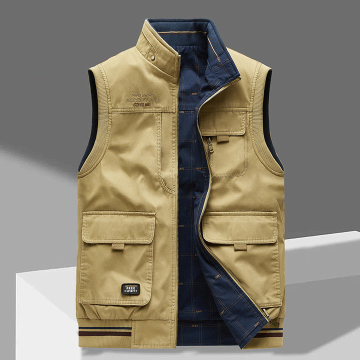 Gilet uomo reversibile multitasche, giacca senza maniche per autunno/inverno, stile casual outdoor.