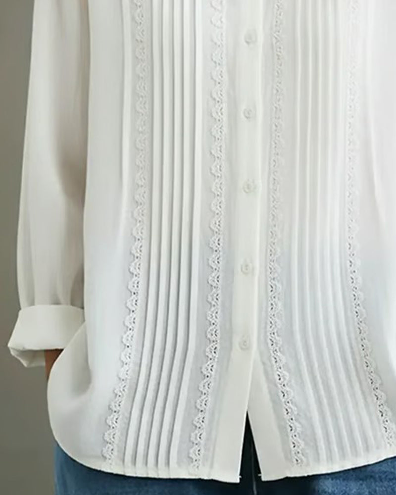 Blusa donna con pizzo, stile casual chic, abbigliamento versatile e confortevole per primavera/autunno.
