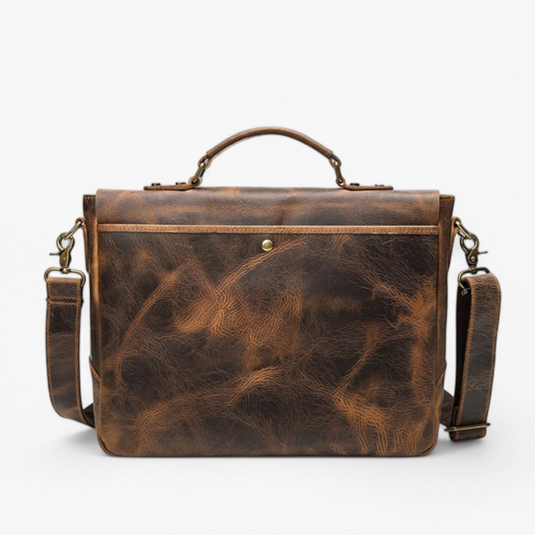 Elegante borsa messenger vintage marrone in similpelle, design classico unisex per lavoro, scuola o viaggio.