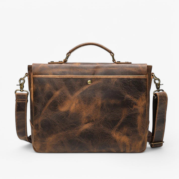 Elegante borsa messenger vintage marrone in similpelle, design classico unisex per lavoro, scuola o viaggio.