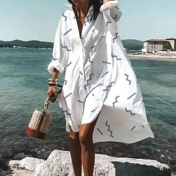 Abito chemisier midi estivo elegante da donna, perfetto per un look fluido e confortevole in primavera estate.