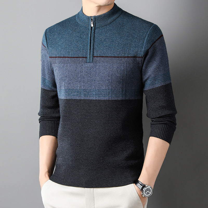 Pullover uomo a mezza zip in castano chiaro, maniche lunghe, ideale per un look casual e versatile.
