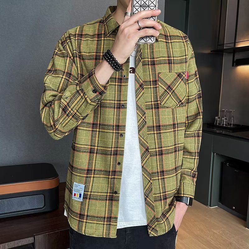 Camicia uomo a quadri, vestibilità slim fit, maniche lunghe, stile casual elegante per primavera.