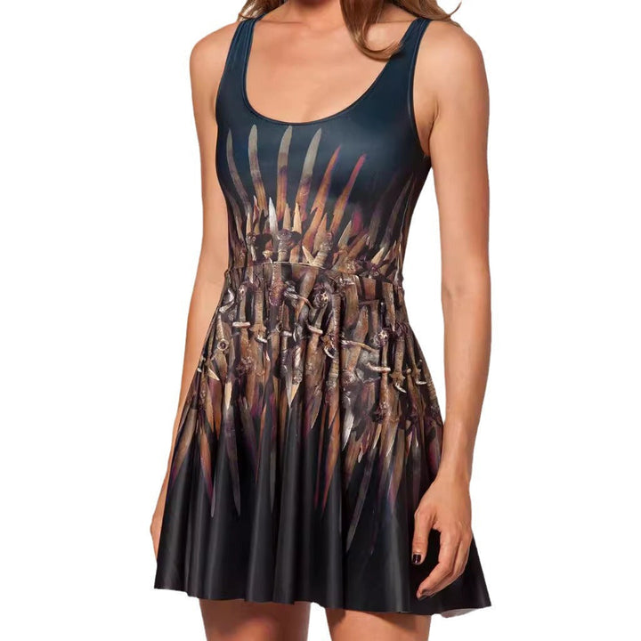 Abito midi estivo donna con fantasia a righe, spalline sottili, leggero e ideale per il giorno.