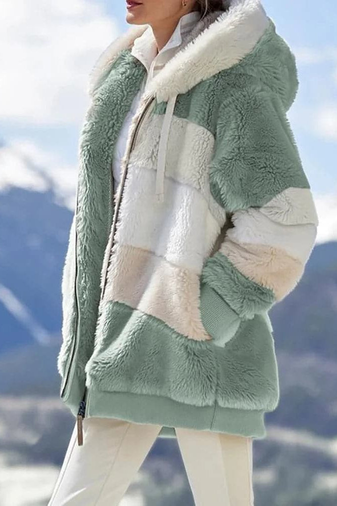 Calda giacca autunnale/invernale da donna, con cappuccio e zip, per comfort e stile.