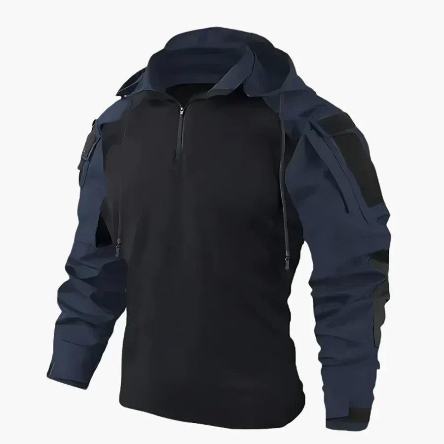Felpa outdoor uomo con cappuccio e stampa camouflage sulle maniche, comoda e sportiva per l'inverno.