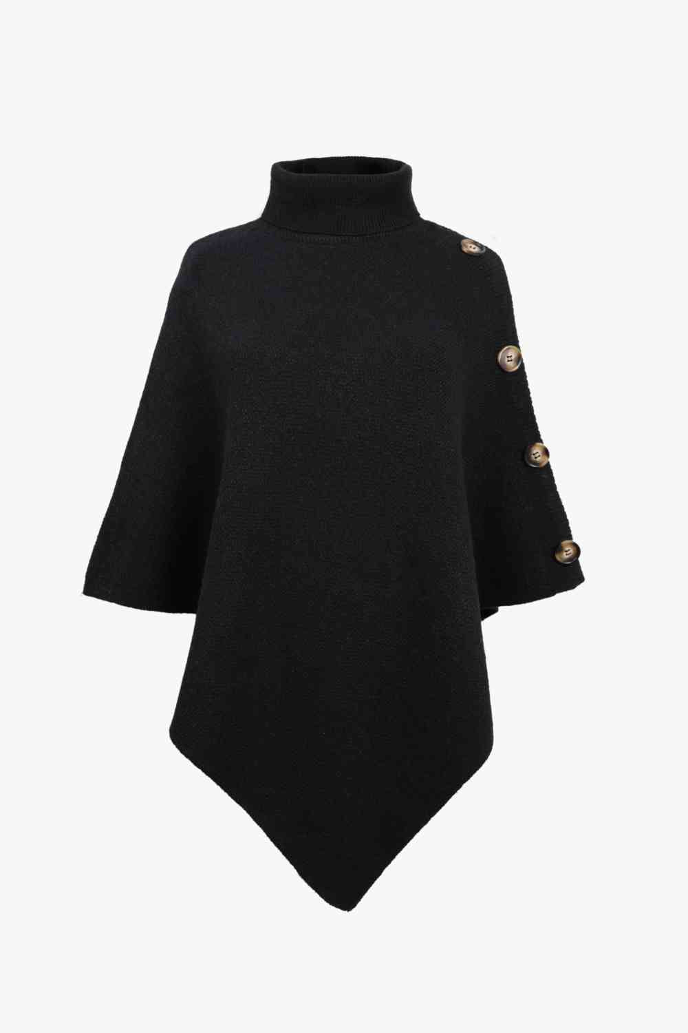 Poncho donna casual-chic con collo alto, abbigliamento versatile per giornate fredde.