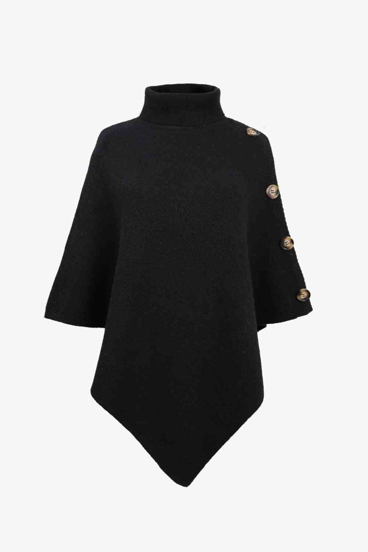 Poncho donna casual-chic con collo alto, abbigliamento versatile per giornate fredde.