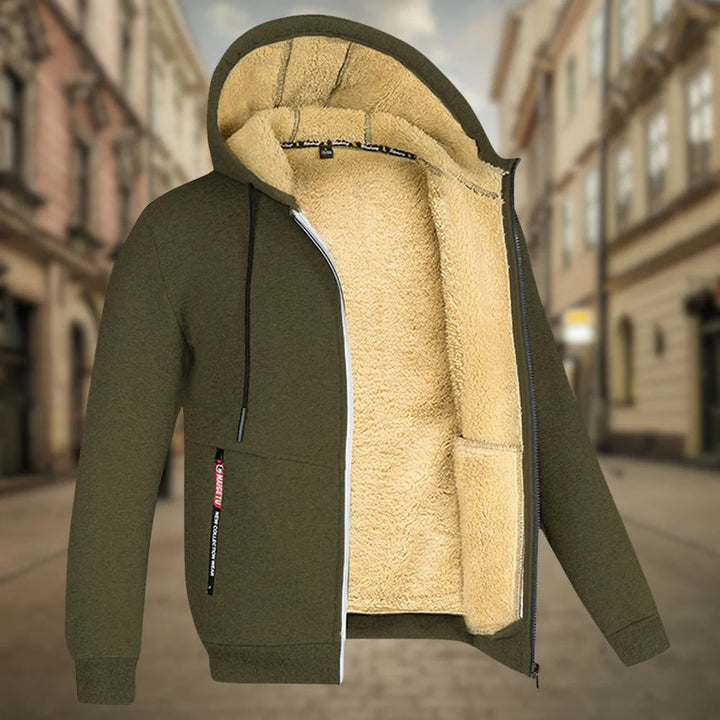 Giacca invernale uomo con cappuccio, calda e alla moda, perfetta per il freddo e stile casual.