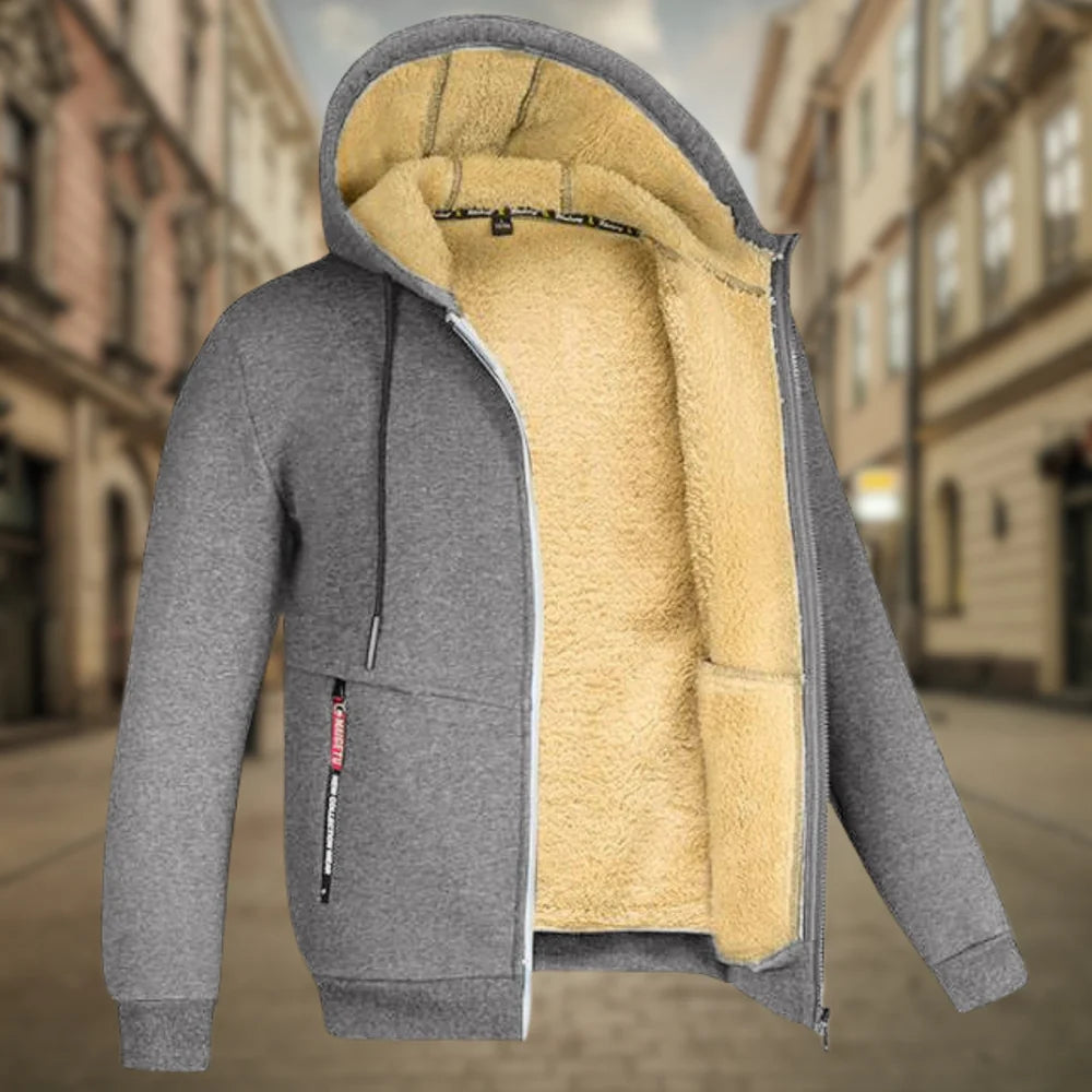 Elegante giacca uomo con cappuccio, calda e funzionale, ideale per l'inverno e uno stile alla moda.