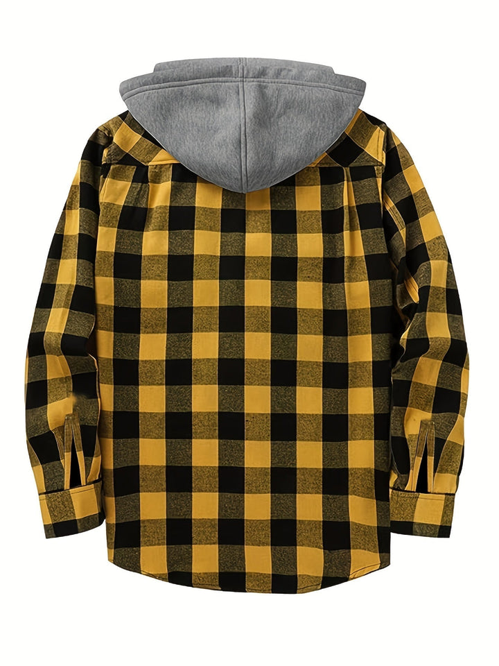 Moda maschile: giacca a quadri con cappuccio, design robusto e stile senza tempo.