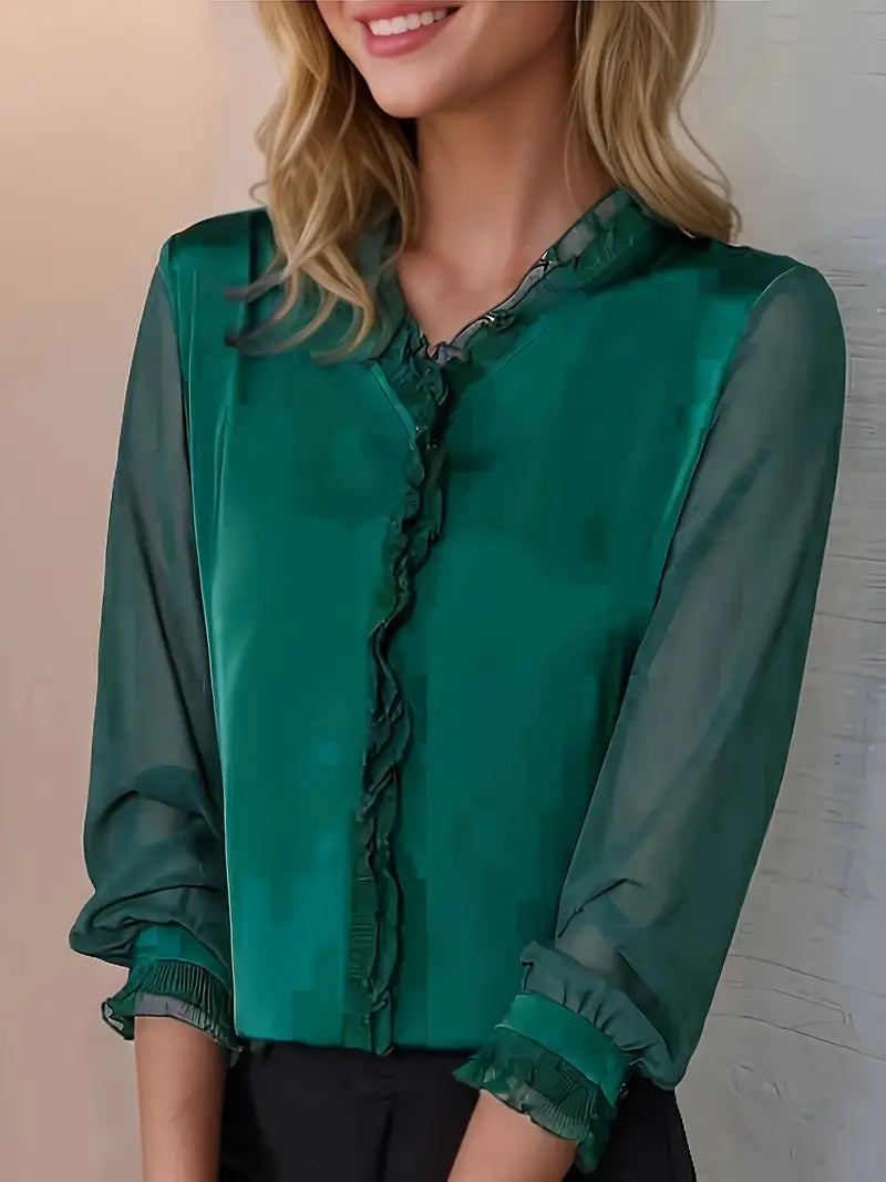 Blusa donna elegante a manica lunga, perfetta per ufficio o serate speciali. Versatile abbigliamento moda.