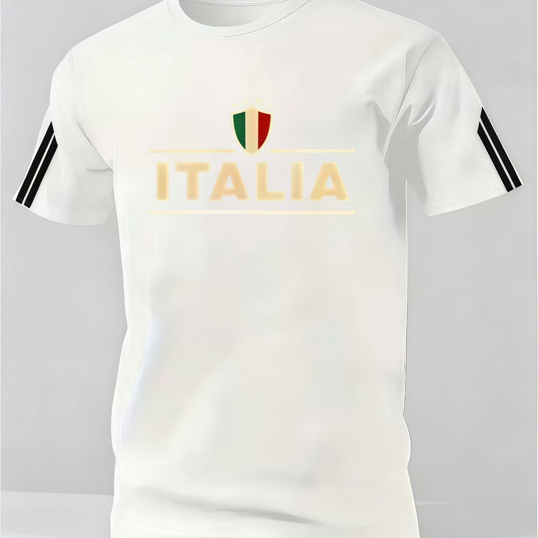 T-shirt casual uomo, girocollo, maniche corte. Disponibile in nero, bianco, blu navy per moda estiva.