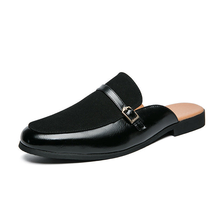 Mocassini uomo casual neri senza lacci con tallone aperto, ideali per guida e viaggio, comfort e stile elegante.