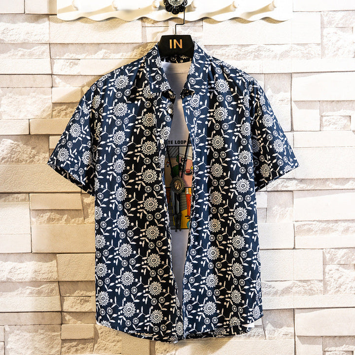 Camicia uomo estiva a maniche corte con stampa floreale colorata e taglio slim fit, vari colori disponibili.